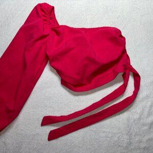 SHEIN hot pink puffy 80s style size XS crop top one sleeve with zipper worn once